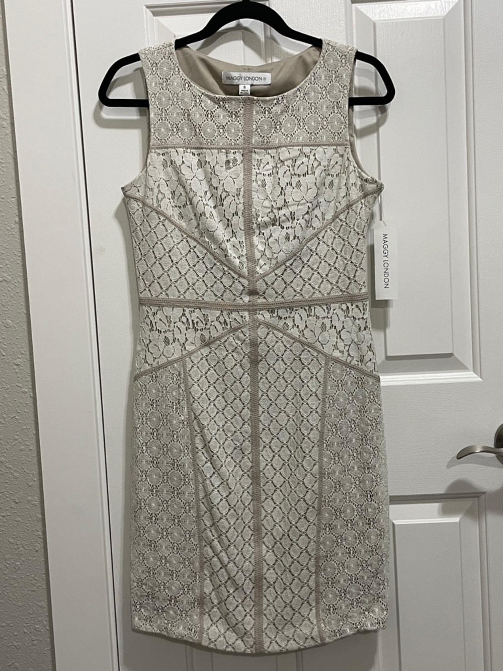 Maggy London Cream Lace Midi Sheath Dress